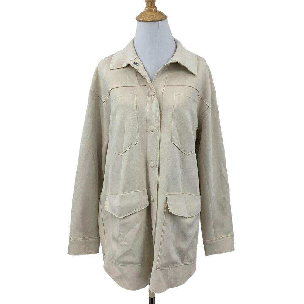 Zara Faux Suede Overshirt Womens XS Champagne Snap Button Pockets Jacket *READ